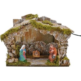 Capanna con natività e luce a batteria