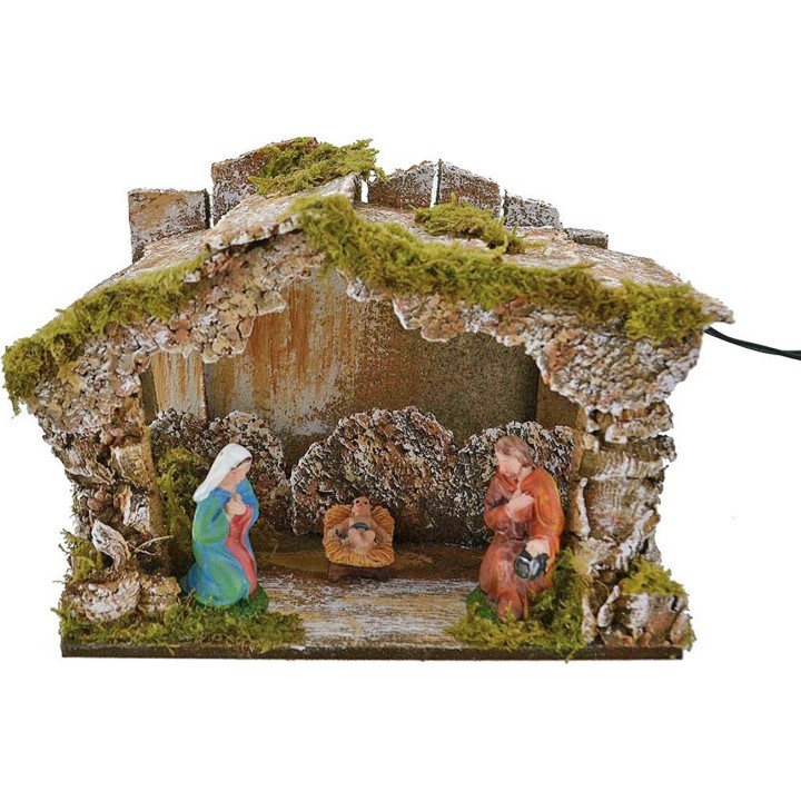 Capanna con natività e luce a batteria - Grotta presepe