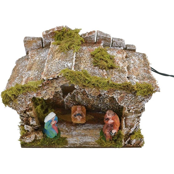 Capanna con natività e luce a batteria