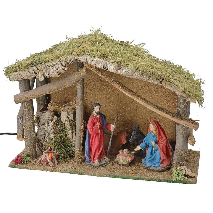 Stable with nativity cm 15 + Fire + Light - Cod. 