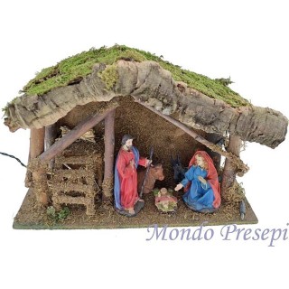 Cabaña con natividad de 15 cm con luces