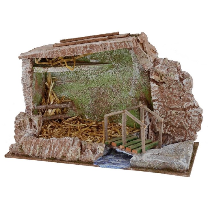 Capanna con ponte e ruscello cm 29x14,5x19 h per Natività da 10