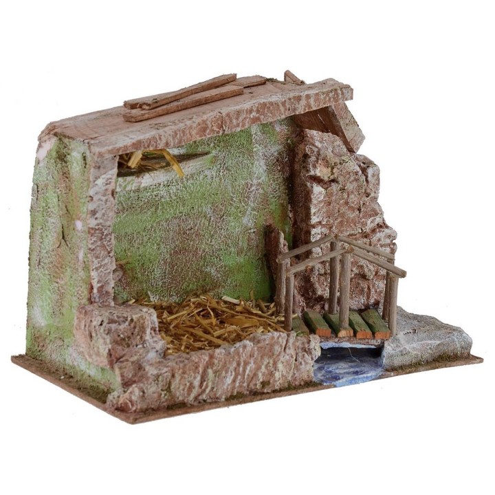 Hut with bridge and stream cm 29x14, 5x19 h for Nativity from