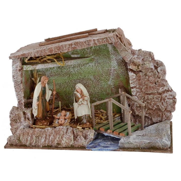 Cabaña completa de Natividad Landi de 10 cm con puente y arroyo