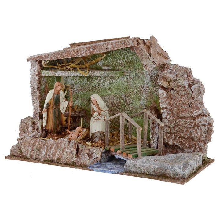 Cabaña completa de Natividad Landi de 10 cm con puente y arroyo