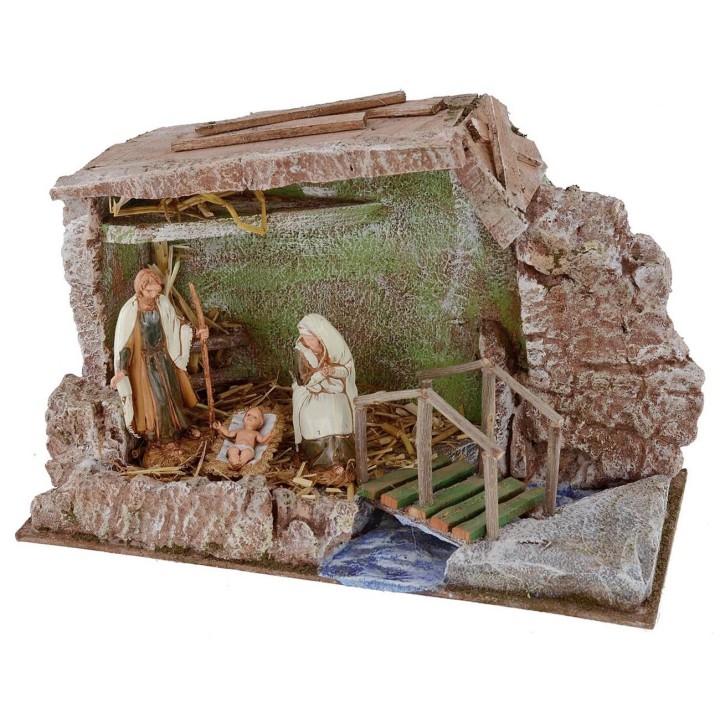 Complete Nativity Hut Landi 10 cm with bridge and stream cm