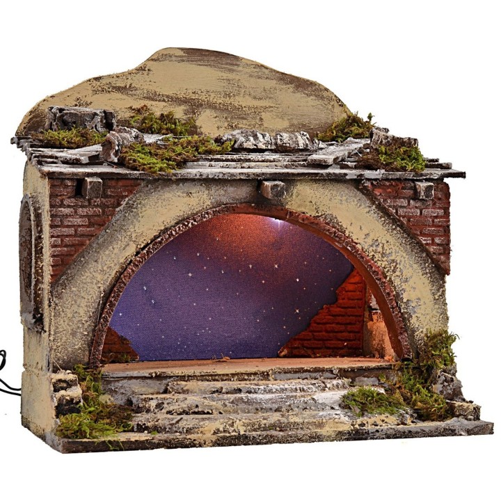Illuminated hut with stairs and flickering starry sky cm