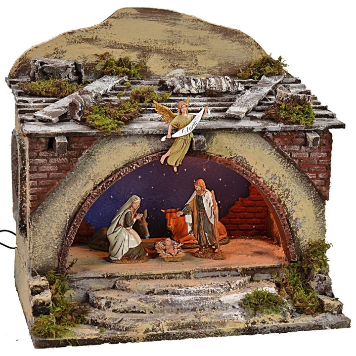 Illuminated hut with stairs and flickering starry sky cm