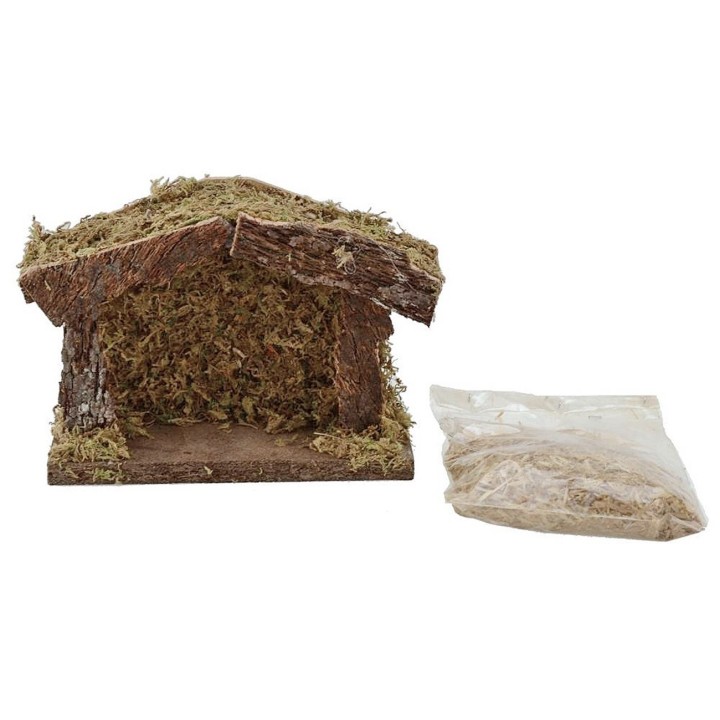 Cabaña para belén de 17,5x7x13 cm con Natividad