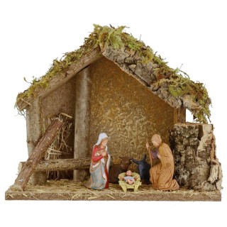 Capanna per presepe con Natività cm 24x12,5x19,5 h