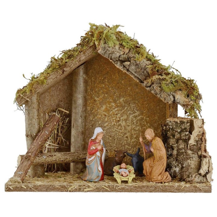 Cabaña para belén con Natividad cm 24x12,5x19,5 h