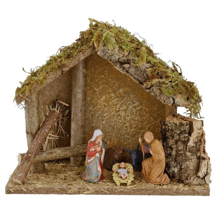Cabaña para belén con Natividad cm 24x12,5x19,5 h
