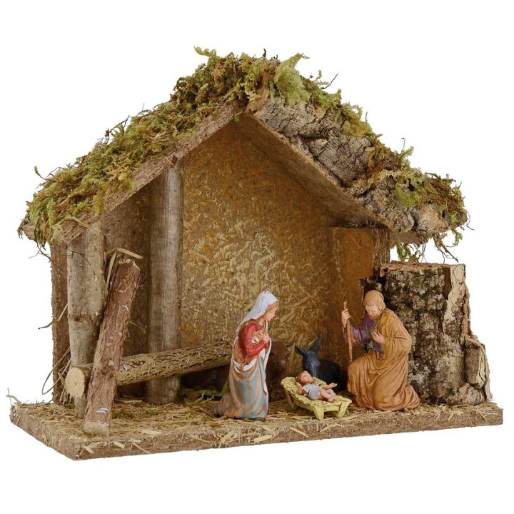 Capanna per presepe con Natività cm 24x12,5x19,5 h