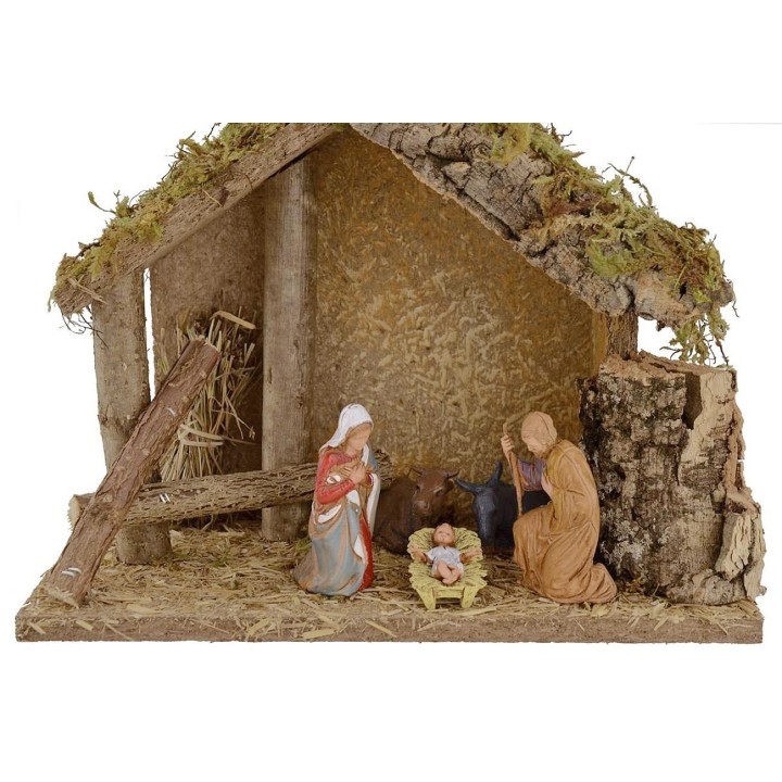 Capanna per presepe con Natività cm 24x12,5x19,5 h