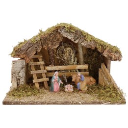 Capanna per presepe con Natività cm 39x24x24 h