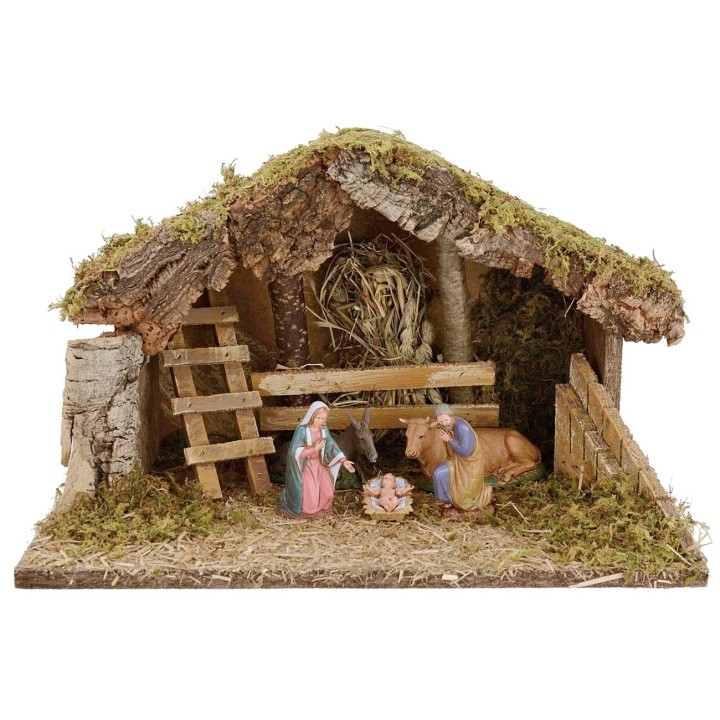 Cabaña para pesebre con Natividad de 39x24x24 cm h