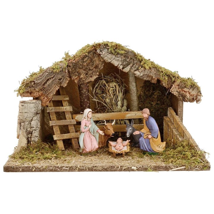 Cabaña para pesebre con Natividad de 39x24x24 cm h