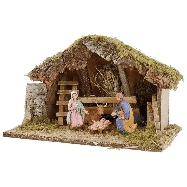 Cabaña para pesebre con Natividad de 39x24x24 cm h
