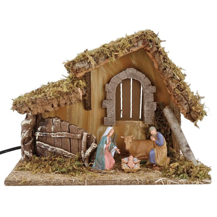 Capanna per presepe illuminata con Natività Landi cm 32x18x24 h