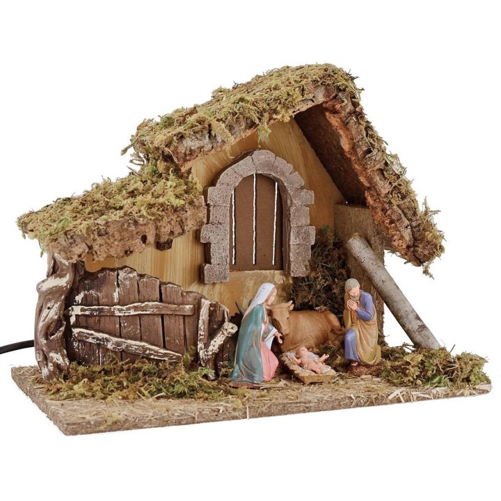 Illuminated nativity scene hut with Landi Nativity cm 32x18x24 h