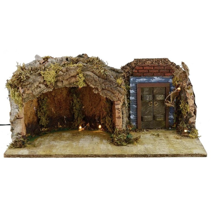 Grotta con portone illuminati cm 49x25x20 h per Natività da