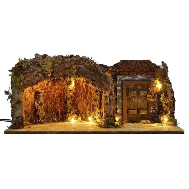 Grotta con portone illuminati cm 49x25x20 h per Natività da