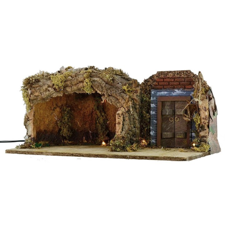 Grotta con portone illuminati cm 49x25x20 h per Natività da
