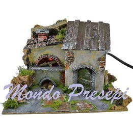 Casa stuccata deluxe con forno presepe elettrico cm 20x15x15h.