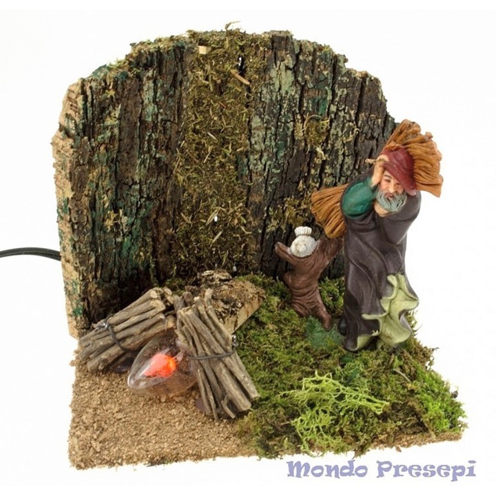 Effetto fuoco presepe con uomo - funzionante a corrente