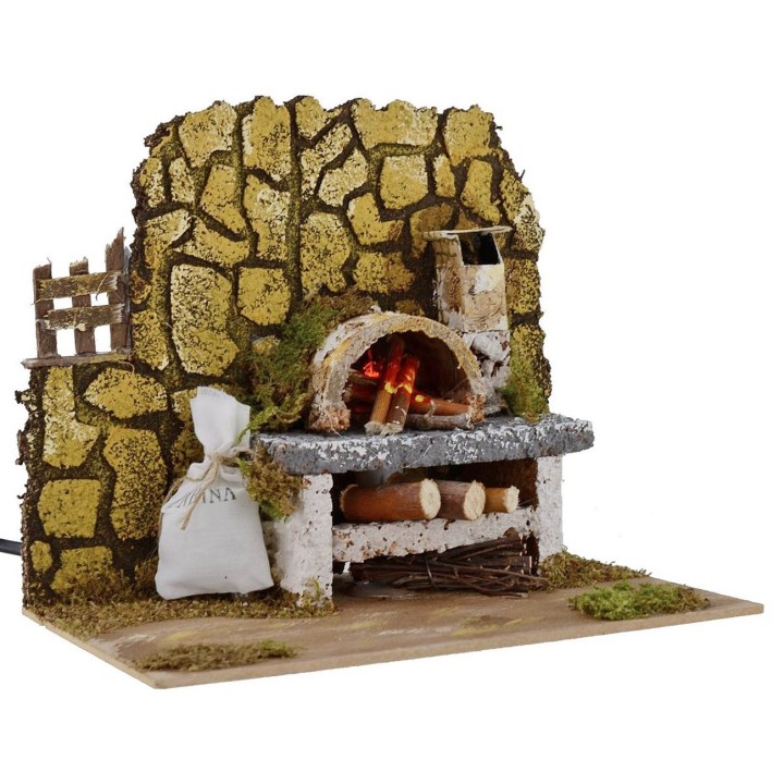 Wood-burning oven with lamp effect working for presepe cm
