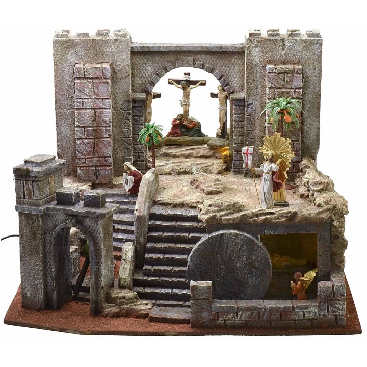 Presepe Pasquale illuminato cm 54X50X41,5 h completo di statue