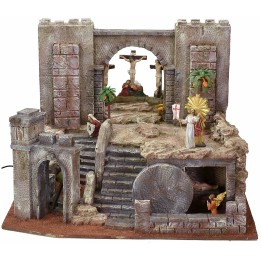 Illuminated Easter nativity scene cm 54X50X41,5 h complete with