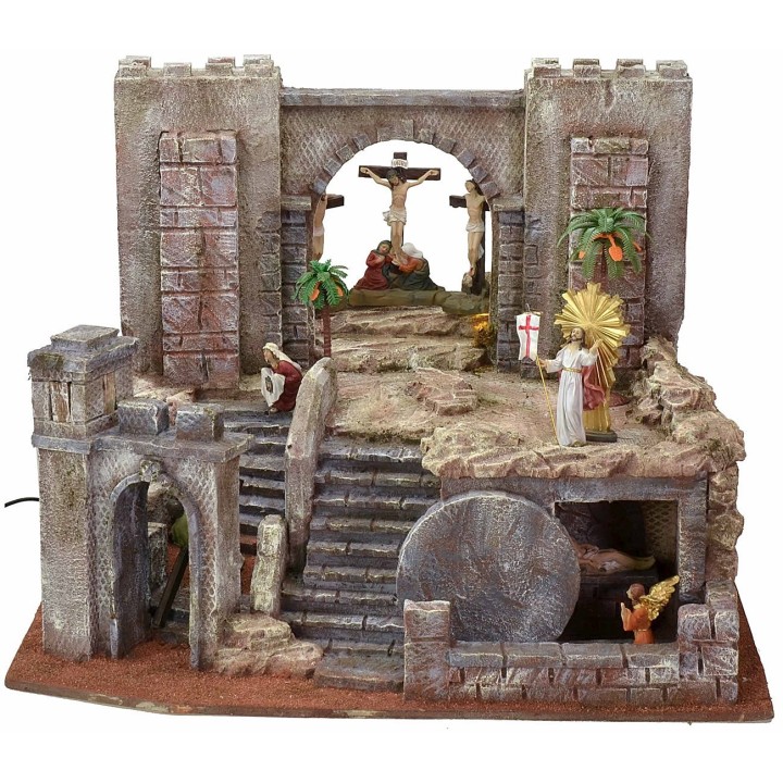 Illuminated Easter nativity scene cm 54X50X41,5 h complete with