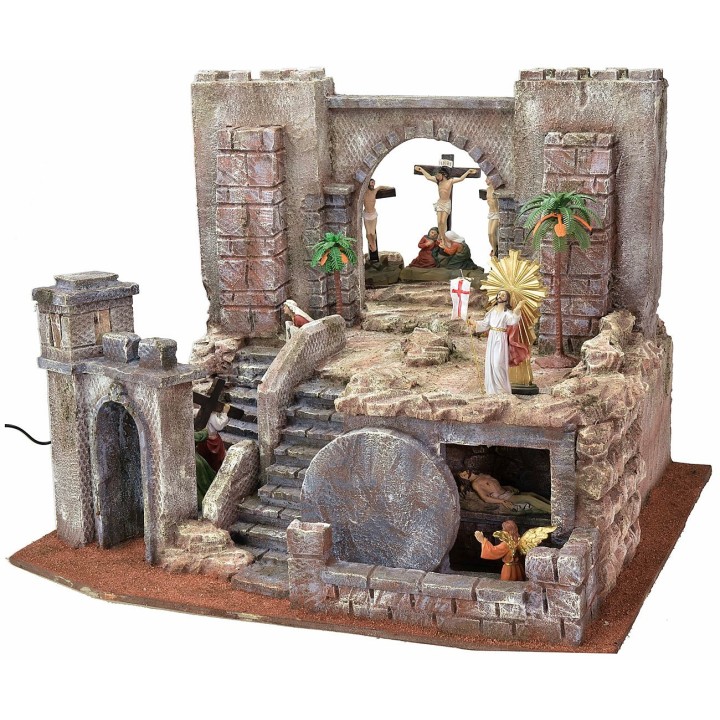 Belén de Pascua iluminado de 54X50X41,5 cm de altura con