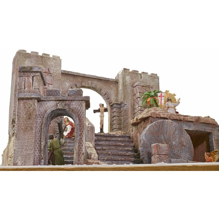 Presepe Pasquale illuminato cm 54X50X41,5 h completo di statue