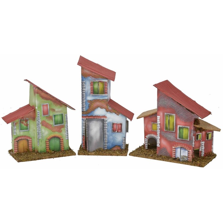 Set of 3 colored houses for nativity scenes