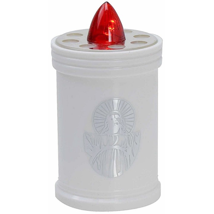 Lumino bianco a batteria con fiamma rossa fissa h 12 cm