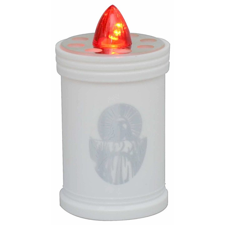 White battery-operated tea light with fixed red flame h 12 cm