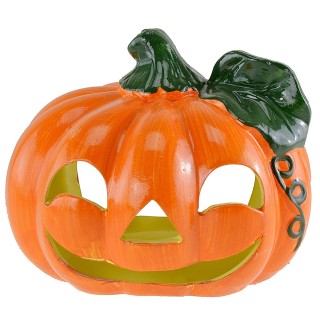 Pumpkin candle holder with leaf for Halloween 18x15 cm h