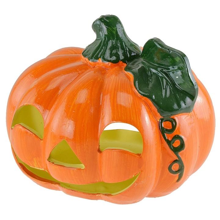 Pumpkin candle holder with leaf for Halloween 18x15 cm h