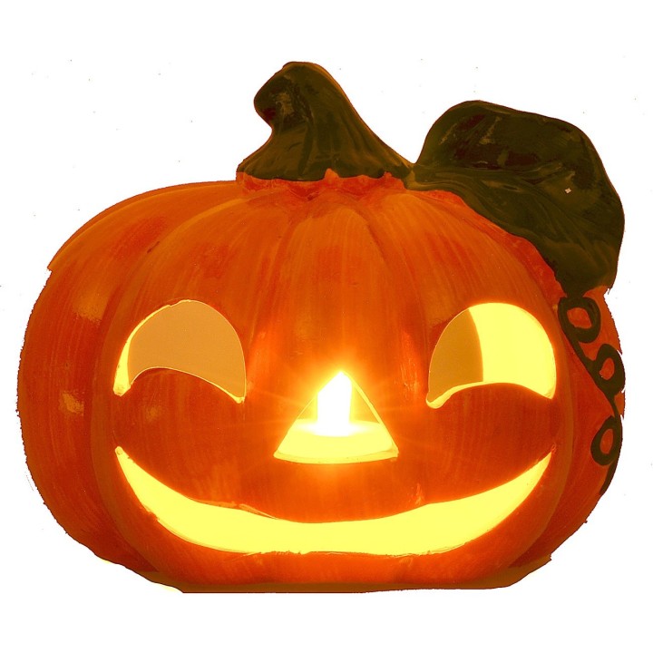 Calabaza portavelas con hoja para Halloween cm 18x15 h