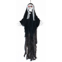 Black ghost hanger with Halloween lights and sounds h 100 cm