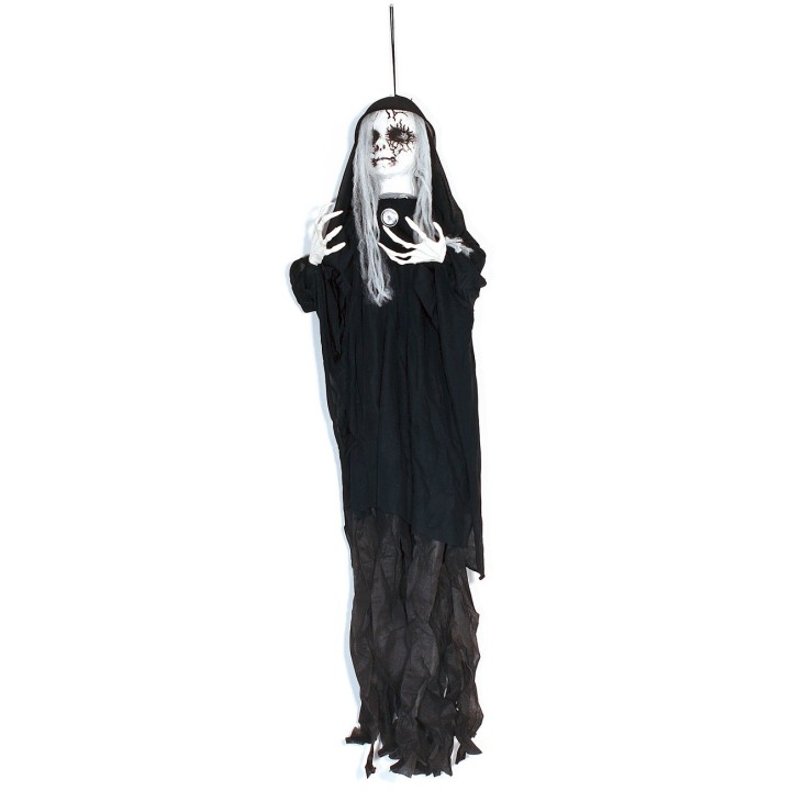 Black ghost hanger with Halloween lights and sounds h 100 cm