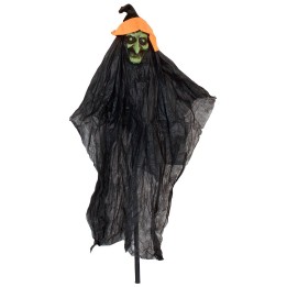 Green face witch with picket for Halloween h 107 cm