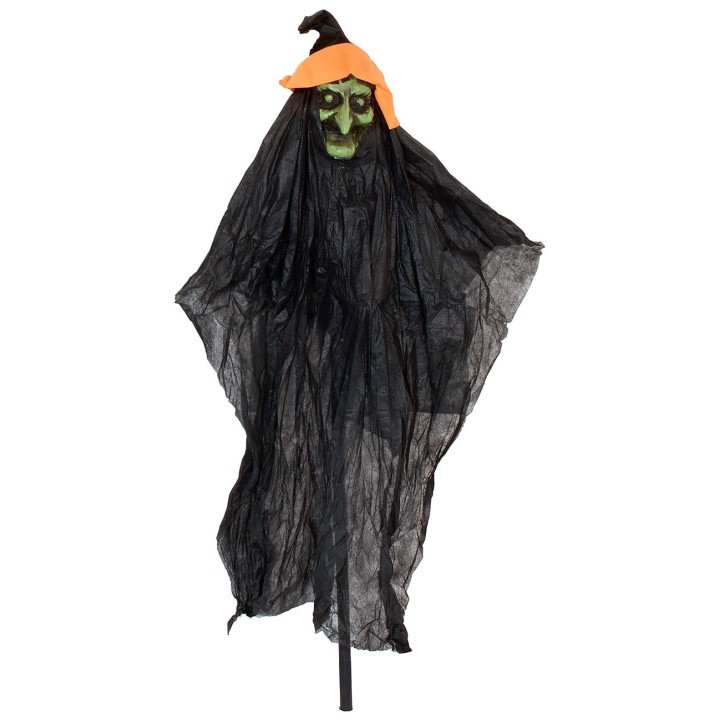 Green face witch with picket for Halloween h 107 cm