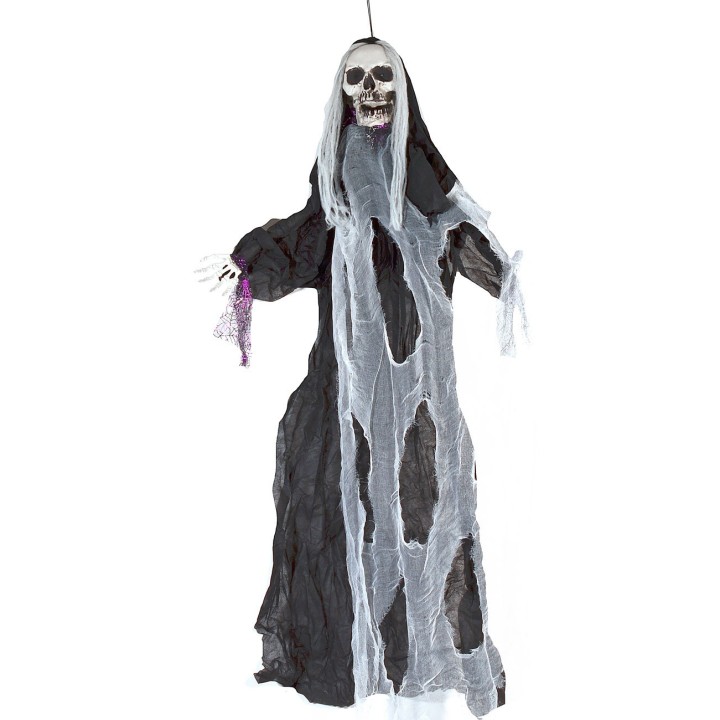 Colgante monstruo fantasma negro con luces y sonidos Halloween