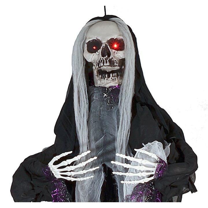 Colgante monstruo fantasma negro con luces y sonidos Halloween