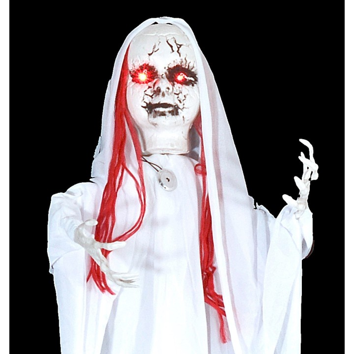 Fantasma colgante blanco con luces y sonidos Halloween h 100 cm