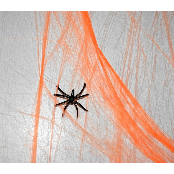 Telaraña naranja con arañas para Halloween 40 gr.