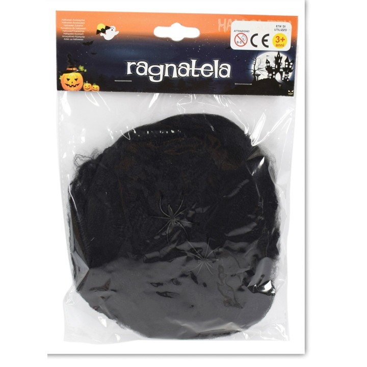 Telaraña negra con arañas para Halloween 40 gr.